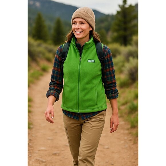 L.L. Bean Green Fleece Full-Zip Vest Women's Size Large | USA Fabric | Outdoor L - Picture 1 of 9